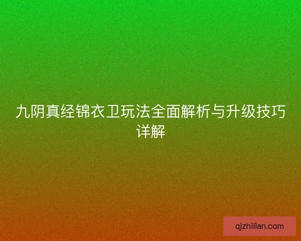 九阴真经锦衣卫玩法全面解析与升级技巧详解